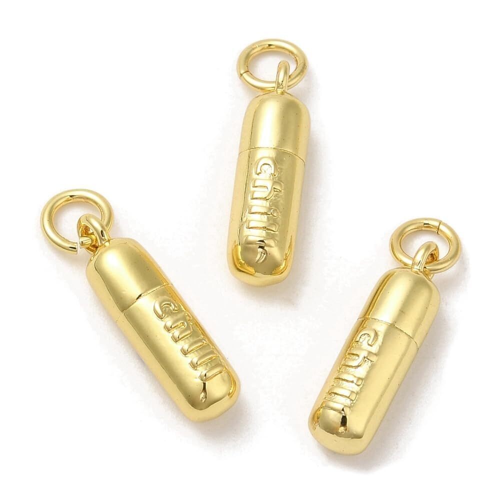 9222 10 pcs Brass Word Chill Charms Real 18K Gold Plated Column Charms